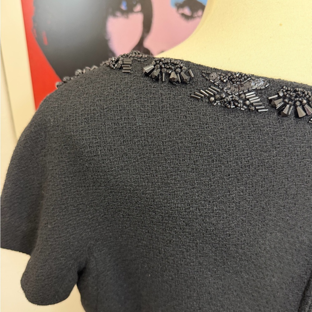 Insane Vintage Black Wool Beaded Sheath Dress Mid-Century Handmade Con Matic Zip - Picture 11 of 17